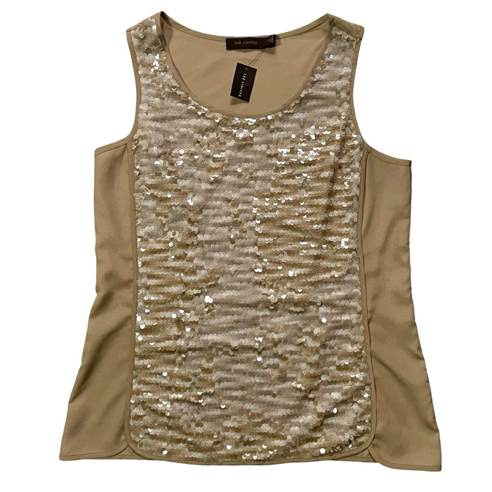 NWT The Limited Sequin Sleeveless Top Beige Small